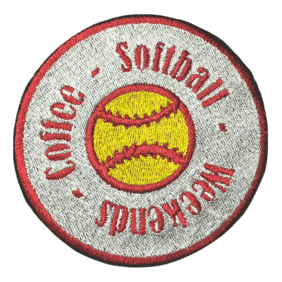 weekend coffee softball iron on patch