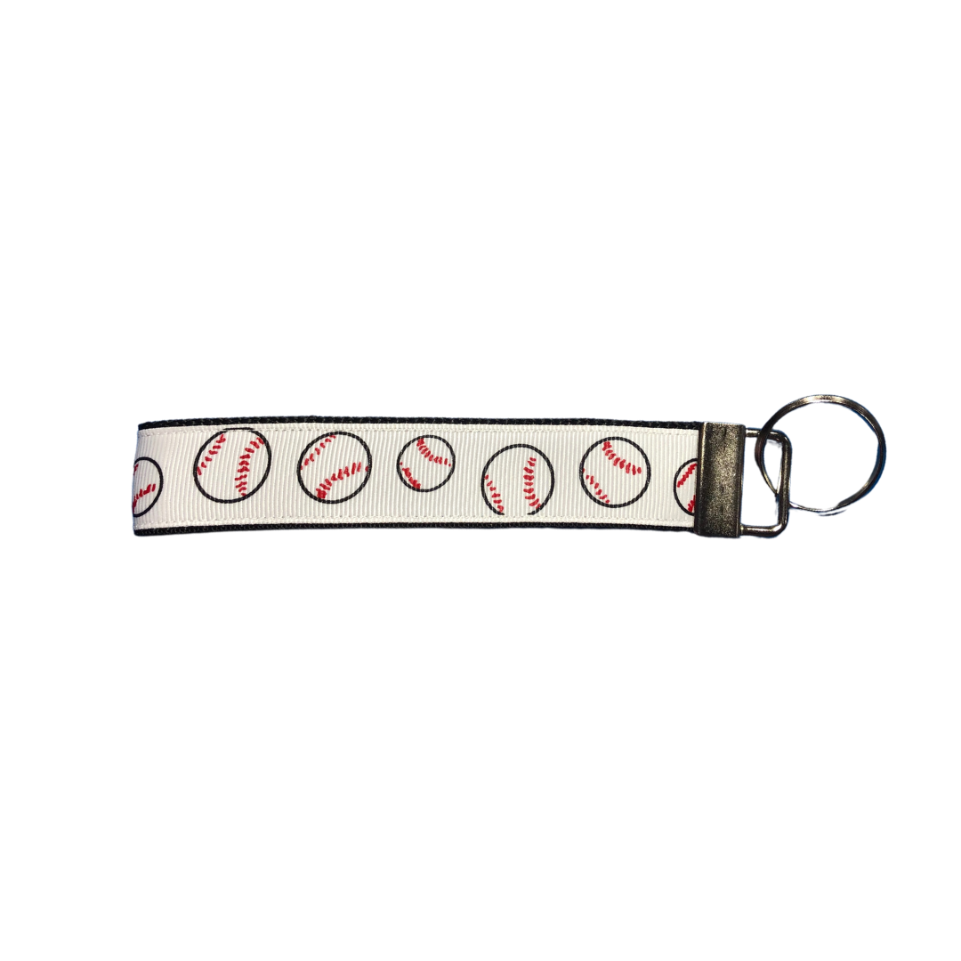 white baseball wristlet keychain