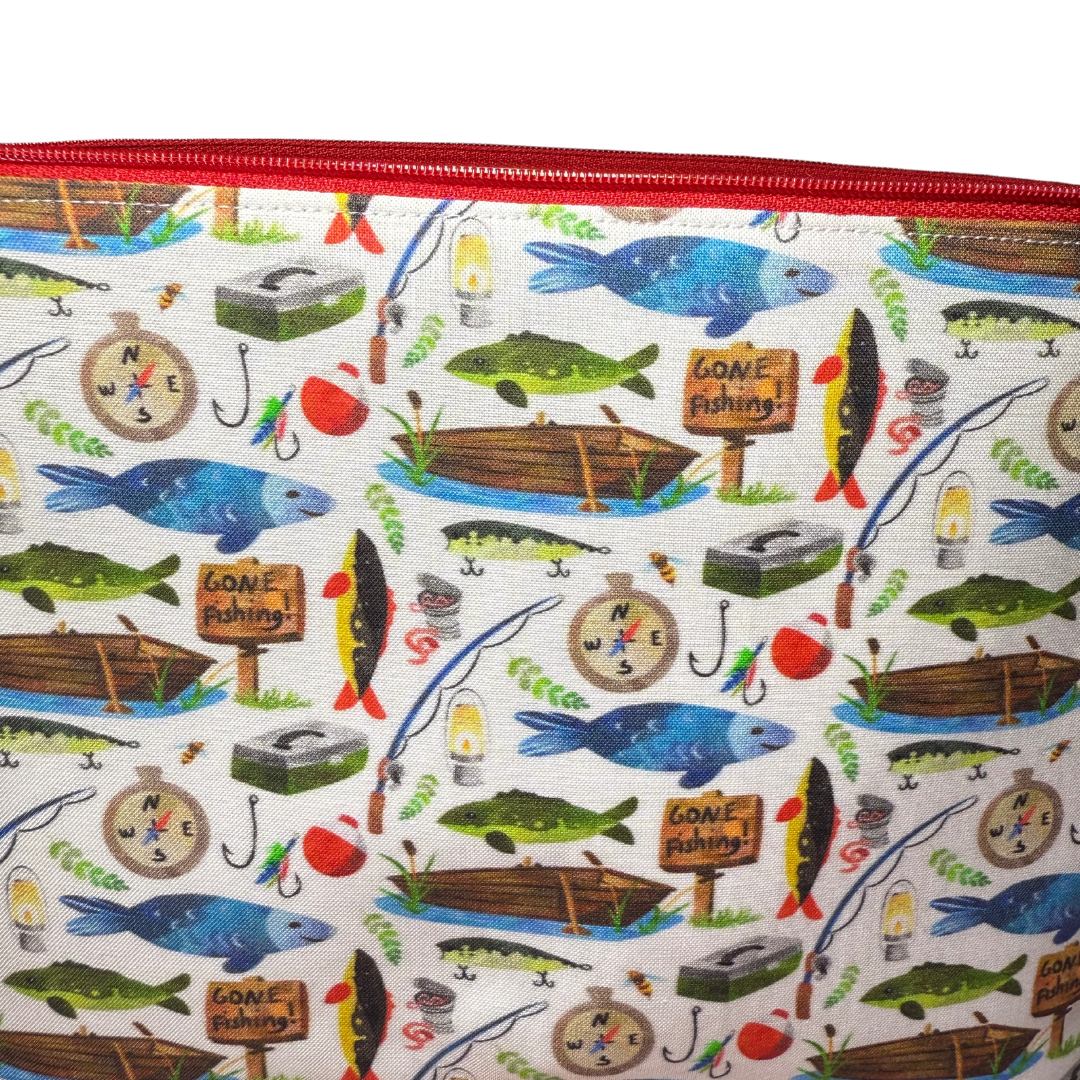 close up view of fishing makeup bag