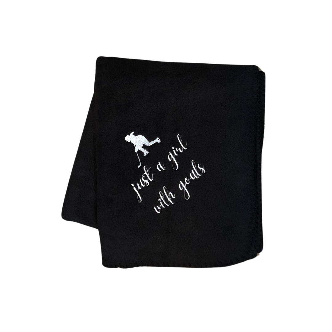 Hockey Girl with Goals Blanket, Choice of Colors