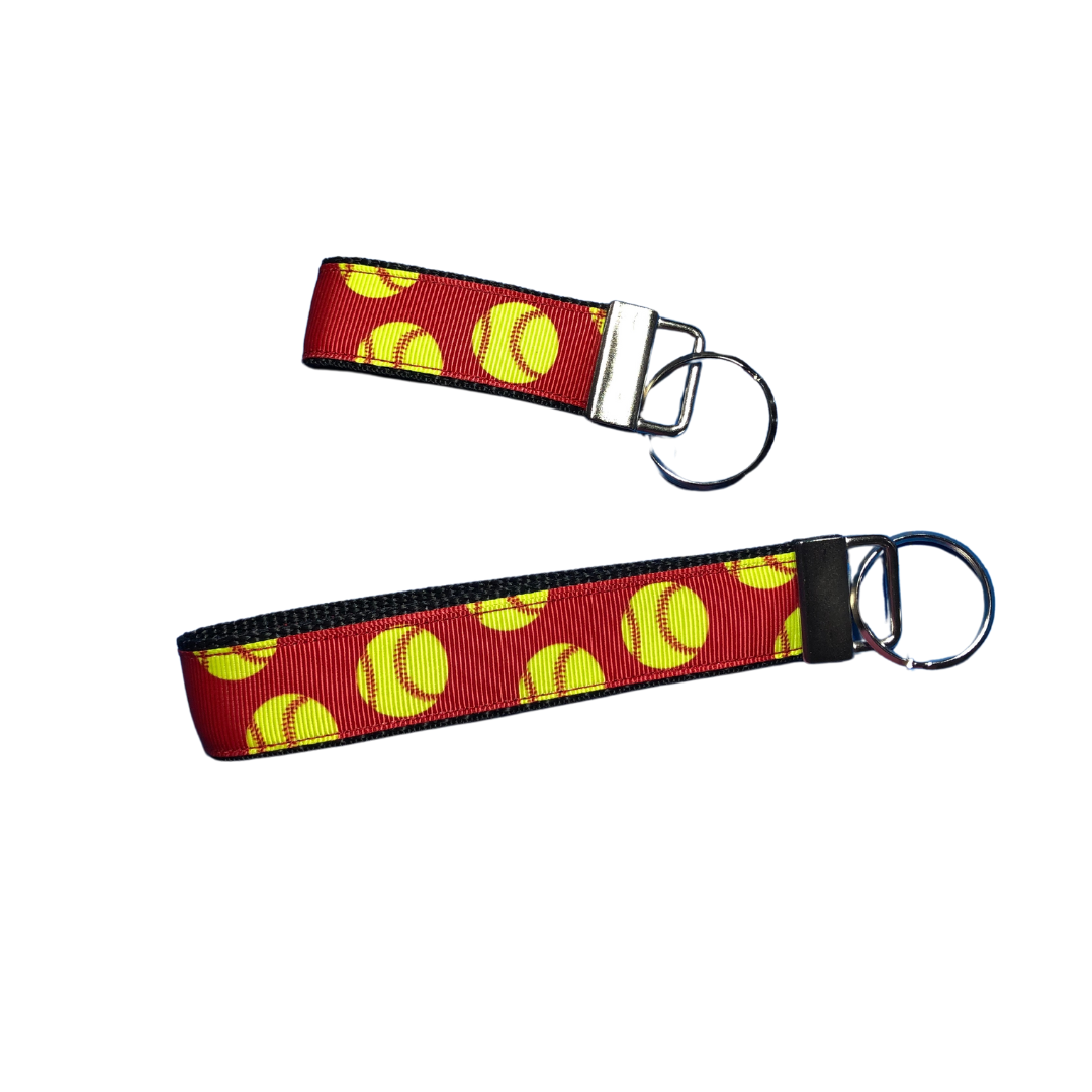red softball keychains set of two
