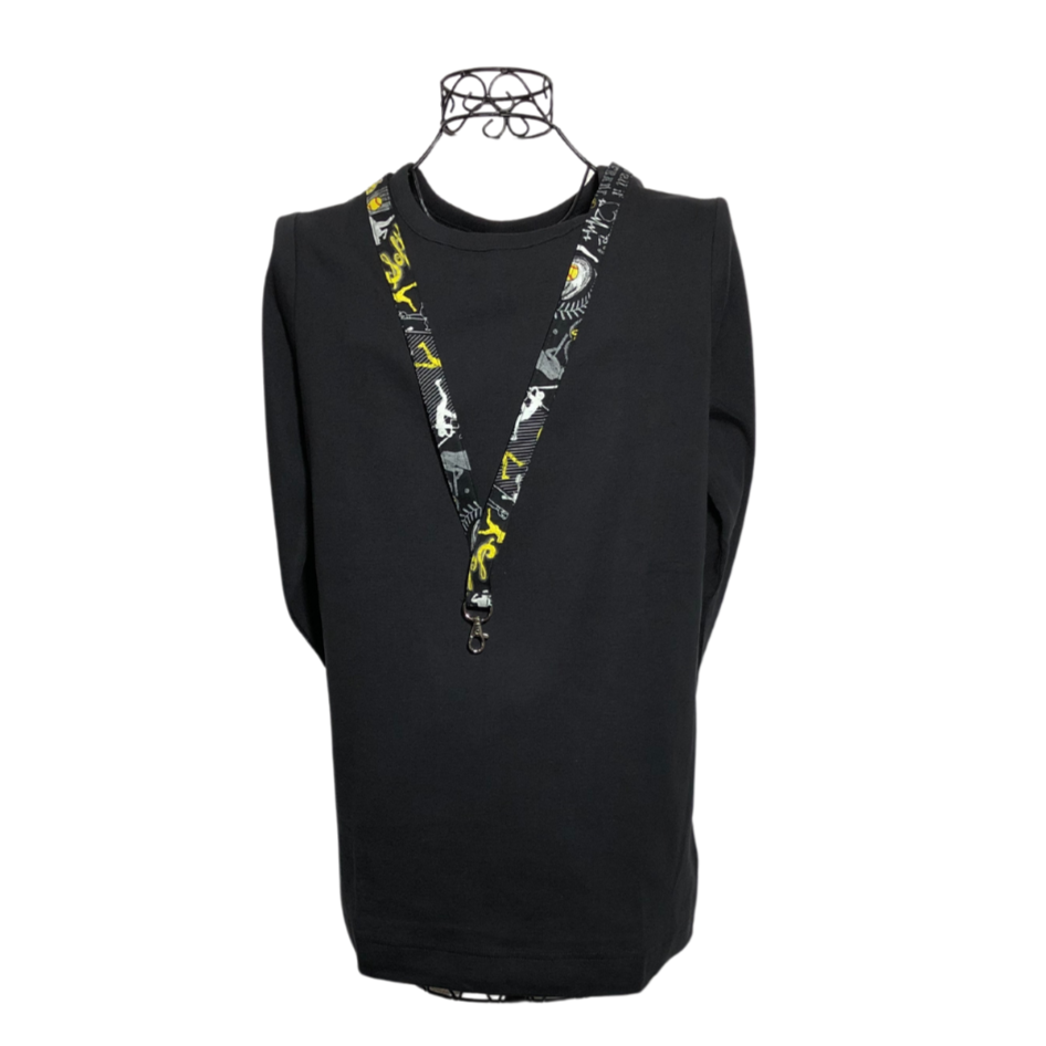 black softball lanyard on a mannequin wearing a black shirt