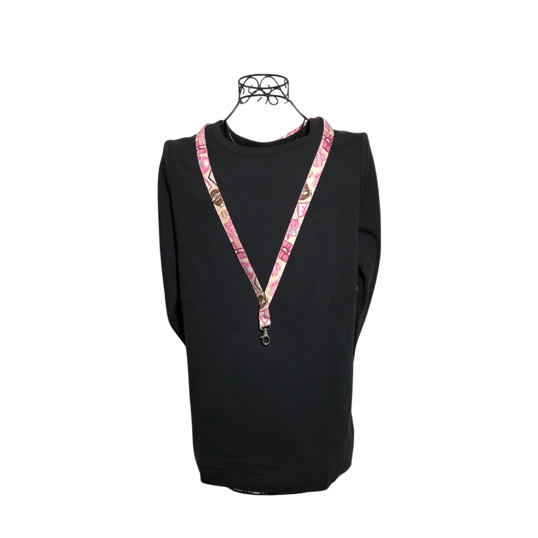 pink softball lanyard on a mannequin