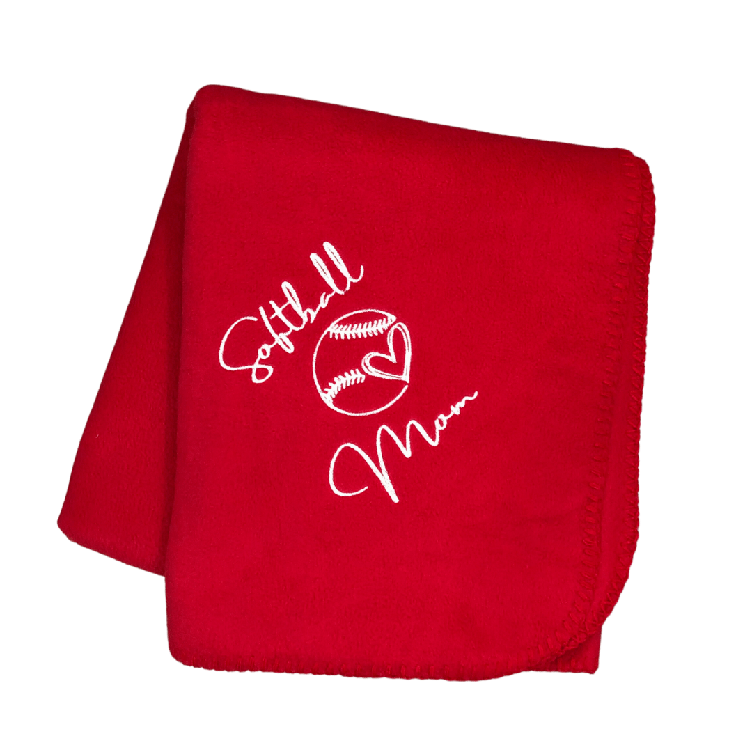 red softball blanket for mom with heart in softball