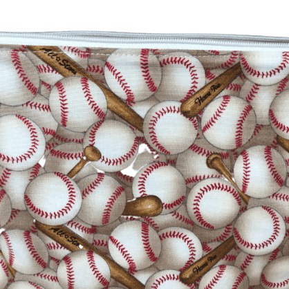 makeup bag with baseballs