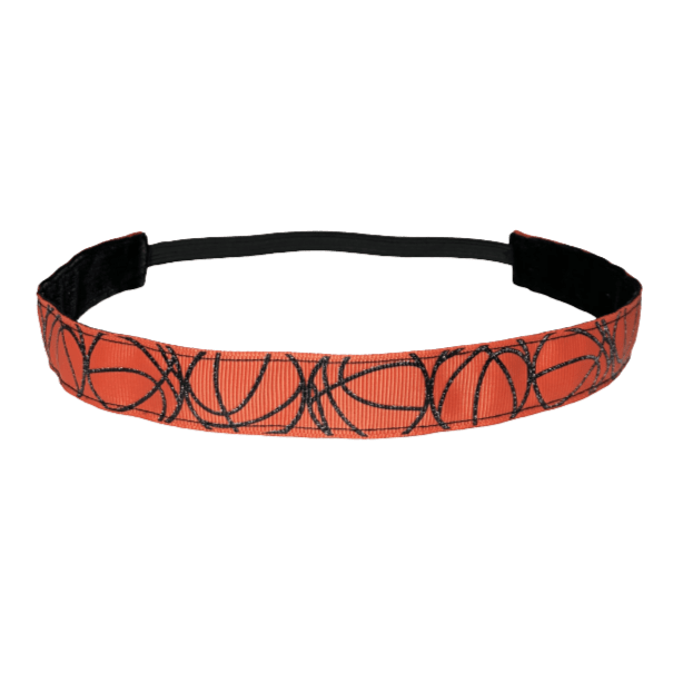orange basketball headband with glittery black basketball outlines
