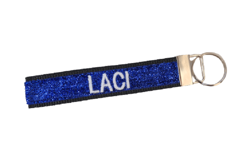 blue personalized keychain with name