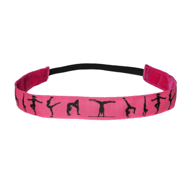 hot pink gymnastics headband with black gymnast figures