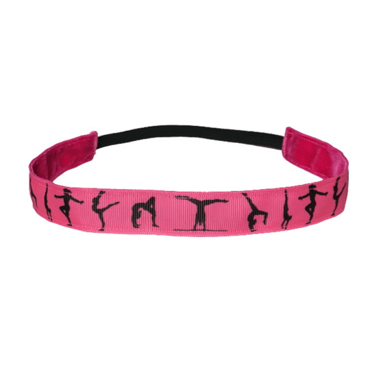 hot pink gymnastics headband with black gymnast figures
