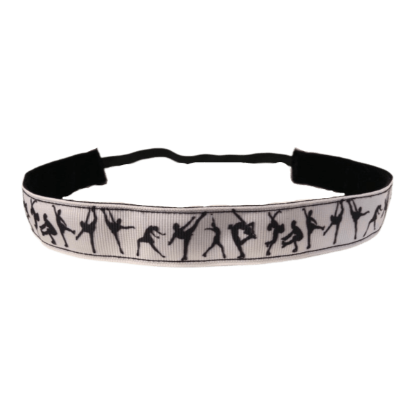 white ice skating headband with black silhouettes in skating positions
