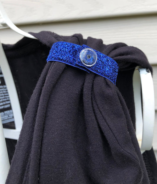 navy blue glitter sleeve clip on black tshirt