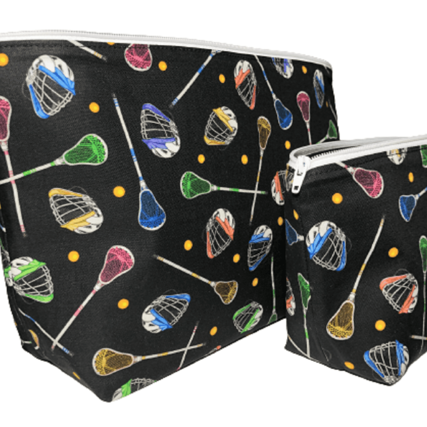 side of lacrosse cosmetic bags with flat bottom