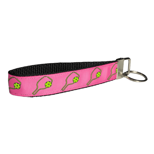 pink pickleball wristlet keychain