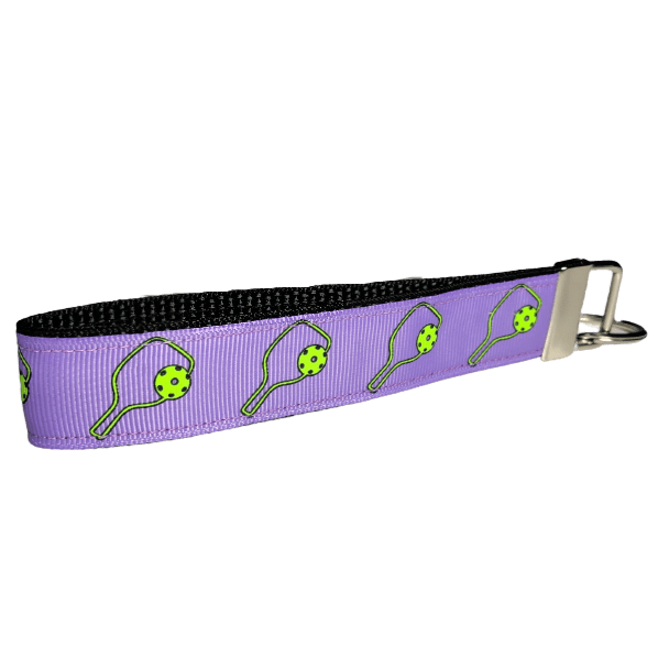 purple pickleball wristlet keychain