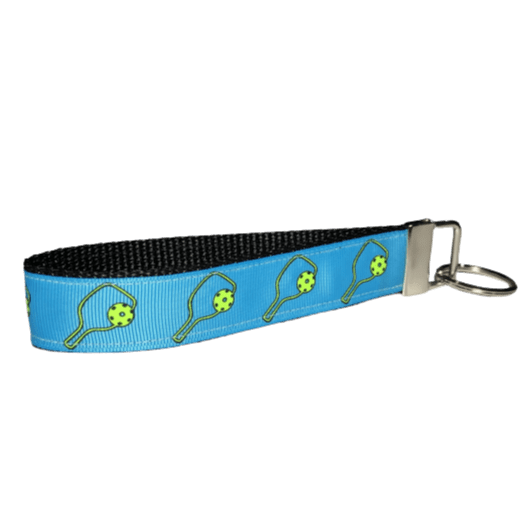 teal pickleball wrist keychain