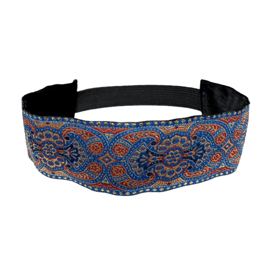 wide embroidered blue and red headband