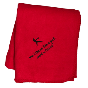 yes I throw like a girl want a lesson red softball blanket