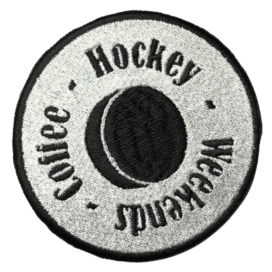 black and white weekends coffee hockey iron on patch