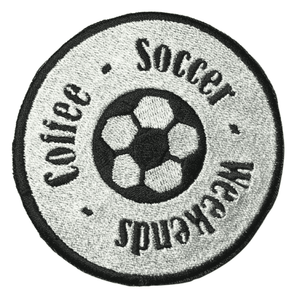 black and white weekends coffee soccer iron on patch