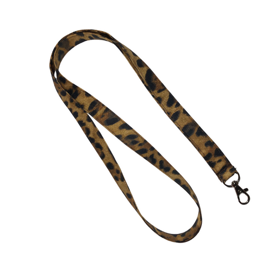 brown and black animal print lanyard