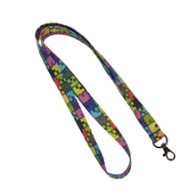 Load image into Gallery viewer, autism lanyard with colorful puzzle piece pattern
