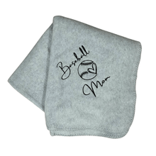 Load image into Gallery viewer, baseball mom gray blanket with black stitching
