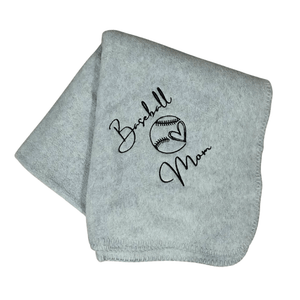 baseball mom gray blanket with black stitching