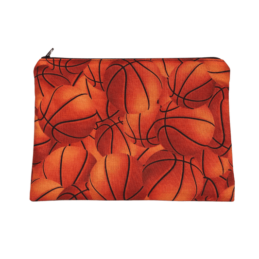 orange and black zippered basketball pencil bag