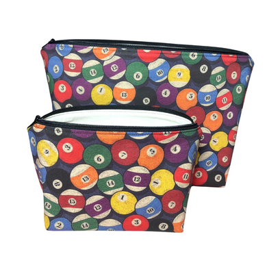 set of two billiard themed makeup bags