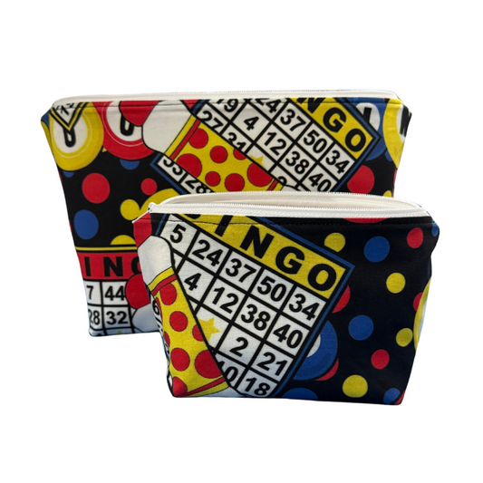set of bingo themed makeup bags