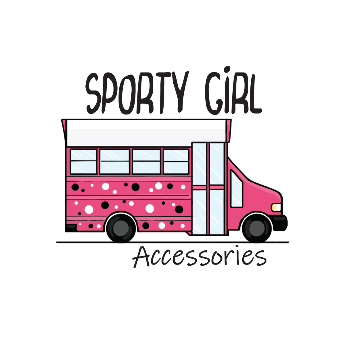 Sporty Girl Accessories cartoon logo of Polly the pink bus mobile boutique