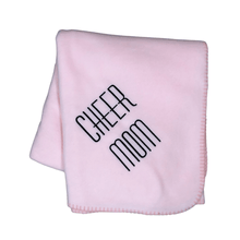 Load image into Gallery viewer, pink cheer mom blanket with black stitching
