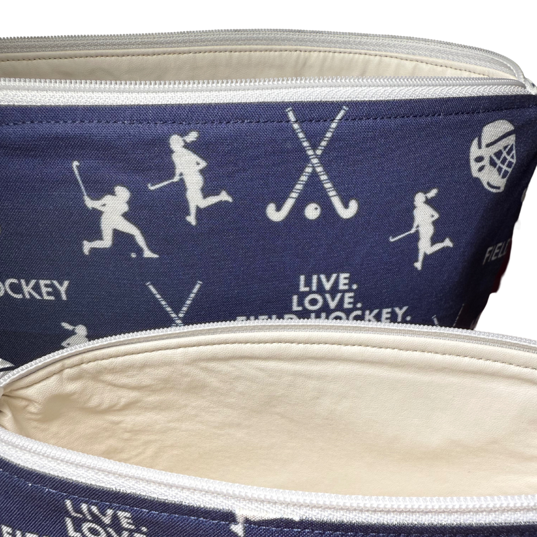 field hockey makeup bags vinyl lining