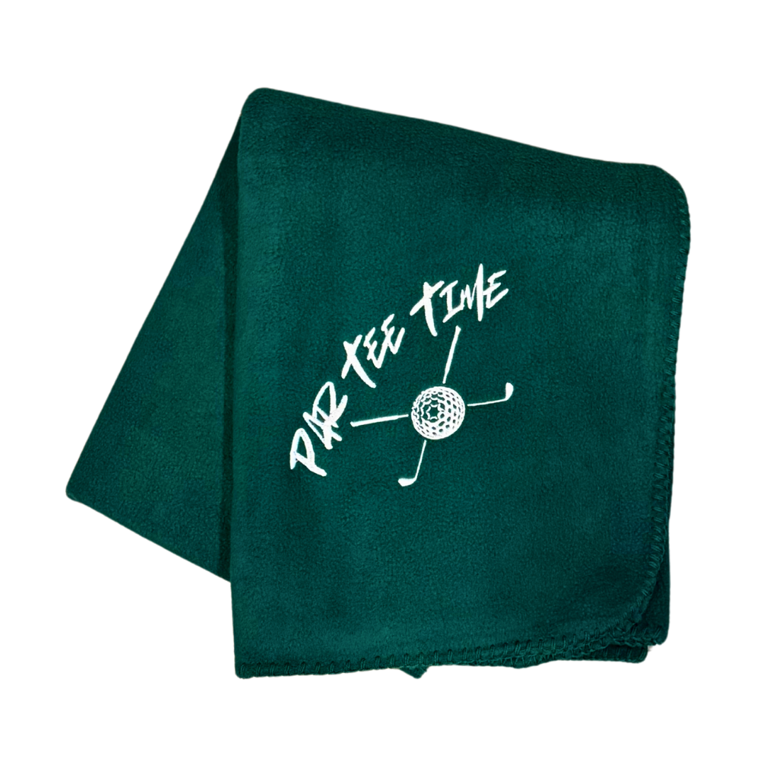 green golf blanket with Par Tee Time embroidered in white