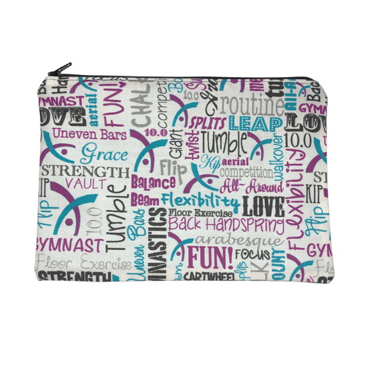 gymnastics pencil pouch with gymnastics terms