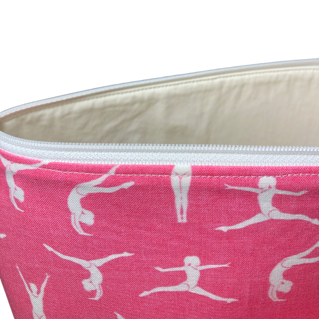 pink gymnastics makeup bag set close up