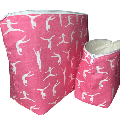 pink gymnastics makeup bag set side view