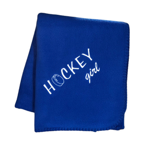 blue hockey girl fleece blanket