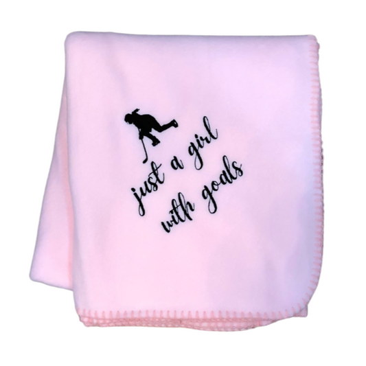 Hockey Girl with Goals Blanket, Choice of Colors