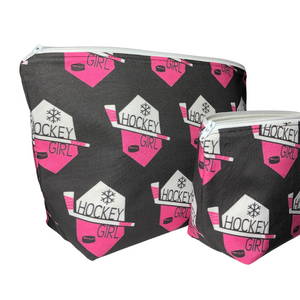 Pink Hockey Girl Makeup Bags, Choice of Size