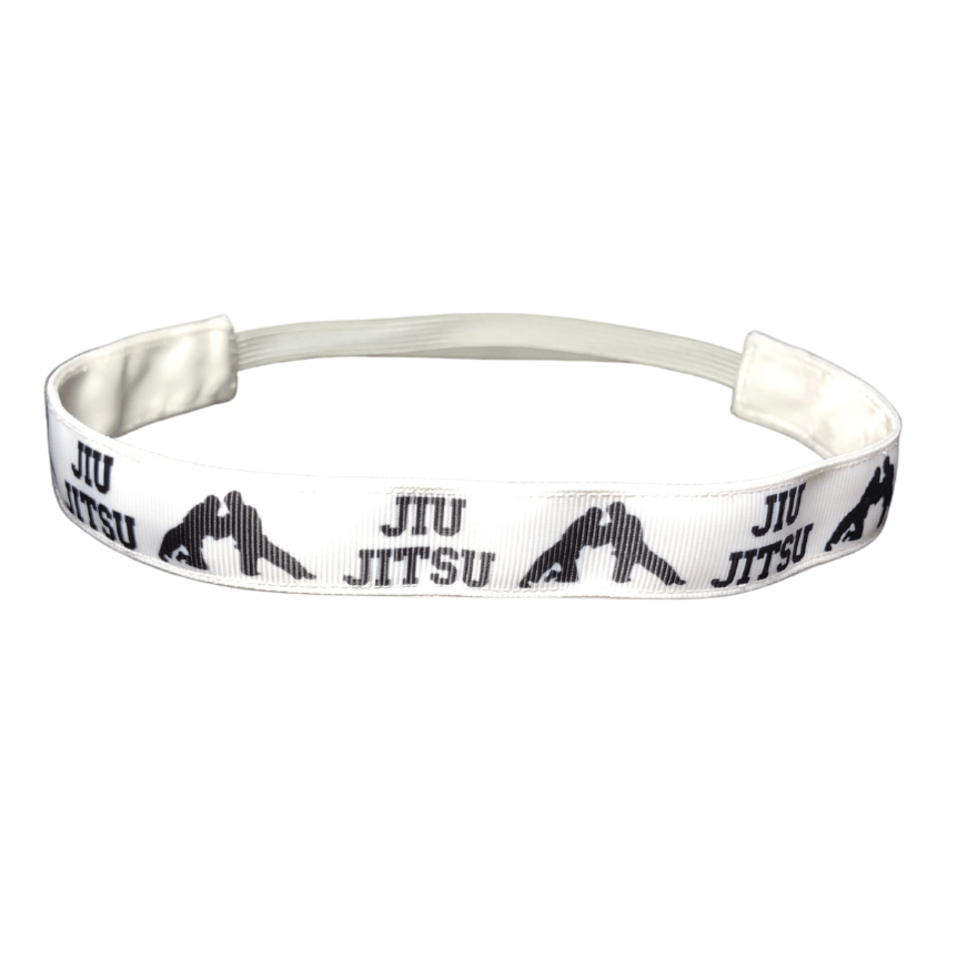 white jiu jitsu headband with black print