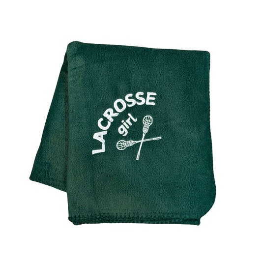 green lacrosse girl fleece blanket