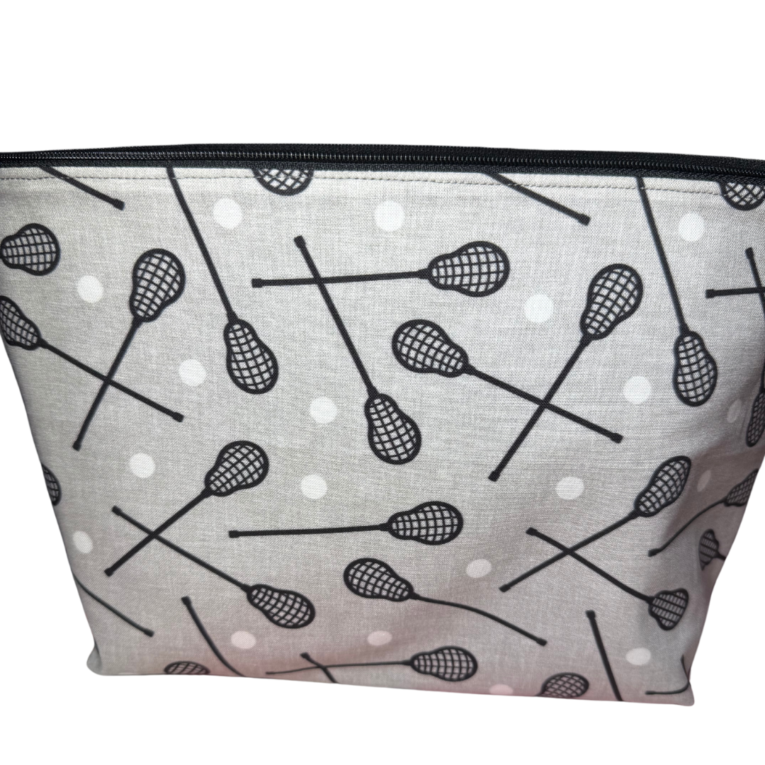 gray lacrosse makeup bag fabric