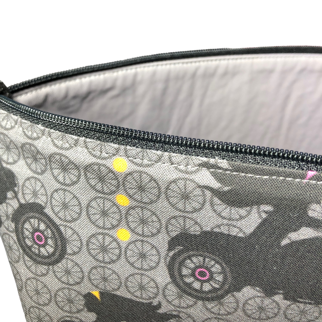 motorcycle mama makeup bag close up view