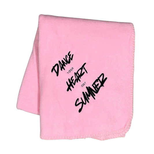 personalized pink dance blanket with embroidery in black thread