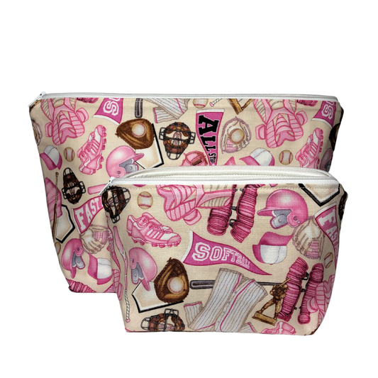 pink softball makeup bag set