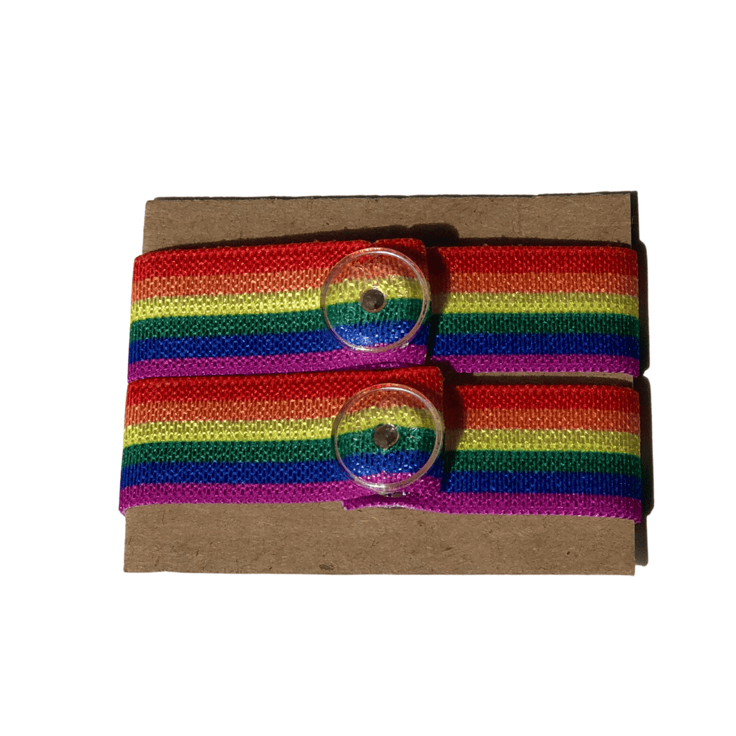 rainbow sleeve clip set with clear snaps on cardboard display