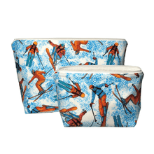 Load image into Gallery viewer, blue downhill skiing themed makeup bag set
