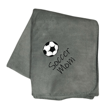 Load image into Gallery viewer, gray soccer mom fleece blanket
