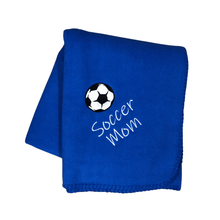 Load image into Gallery viewer, royal blue soccer mom fleece blanket
